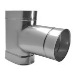 Ovālās skursteņa čaulas t-gabals 90&deg; 100&times;200 ar &Oslash;150 izeju &scaron;aurajā pusē (1mm) &ndash; OTK100X200/150-90-B